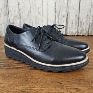 Clark's Leather Oxford Loafer Lace-up Wedge Sharon Rae.